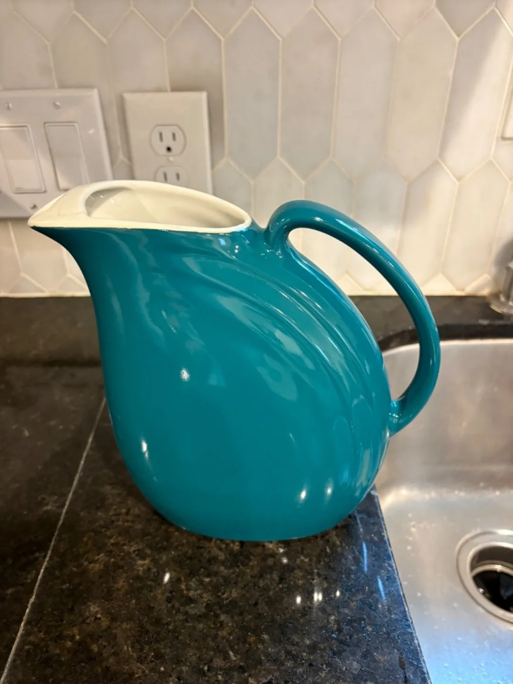 Vintage Hall China Nora Refrigerator Pitcher Teal Turquoise Art Deco - AS IS